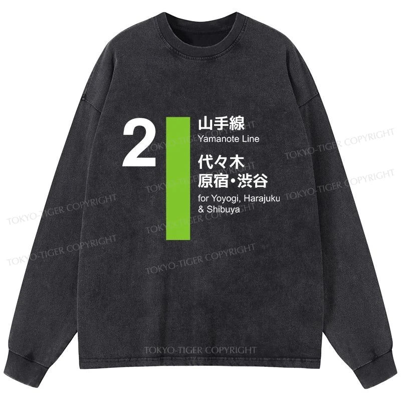 Tokyo-Tiger Yamanote Line Shibuya And Harajuku Washed Long Sleeve T-Shirt