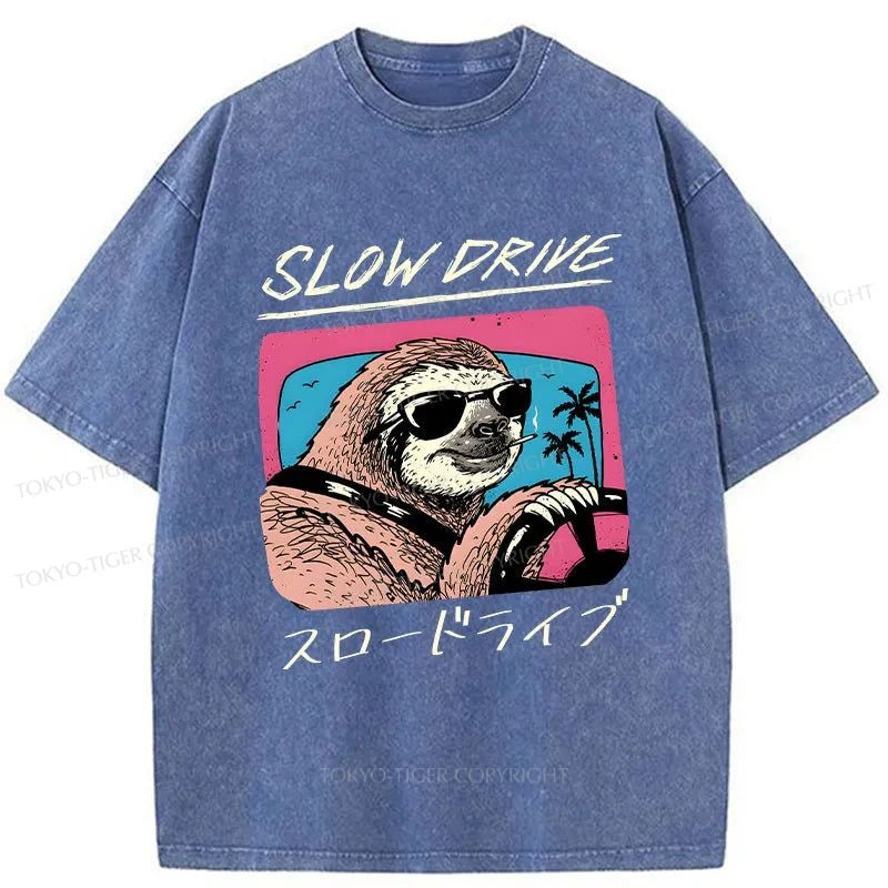 Tokyo-Tiger Slow Drive Sloth Washed T-Shirt