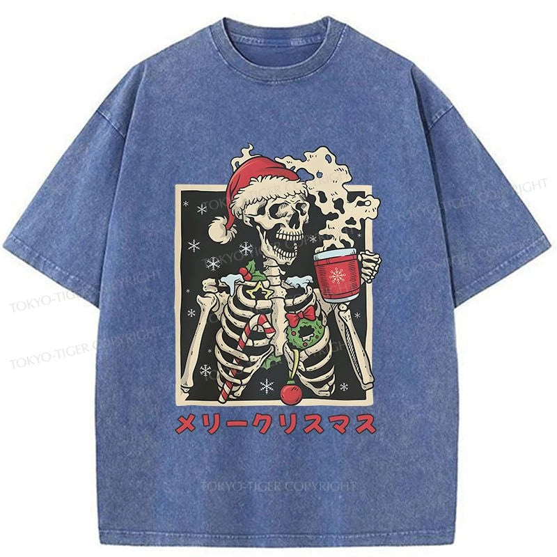 Tokyo-Tiger Skeleton Christmas Japanese Washed T-Shirt