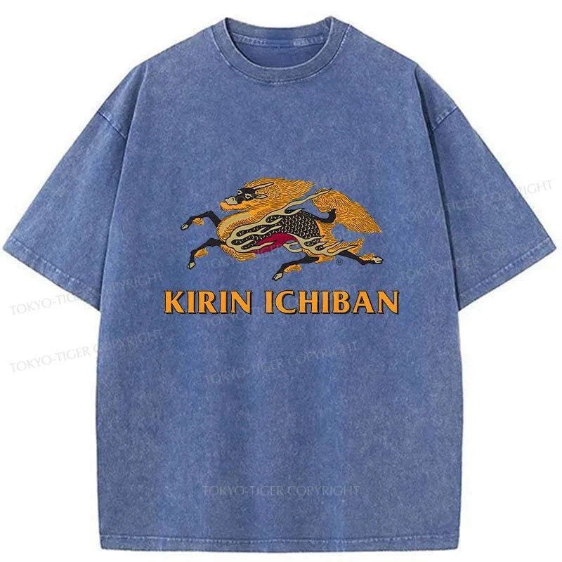 Tokyo-Tiger Japanese Kirin Beer Logo Washed T-Shirt