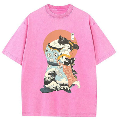Tokyo-Tiger The Kiss Ukiyo-e Washed T-Shirt
