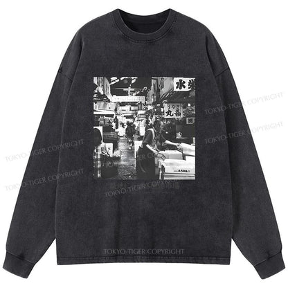 Tokyo-Tiger Tsukiji Fish Market Photo Washed Long Sleeve T-Shirt