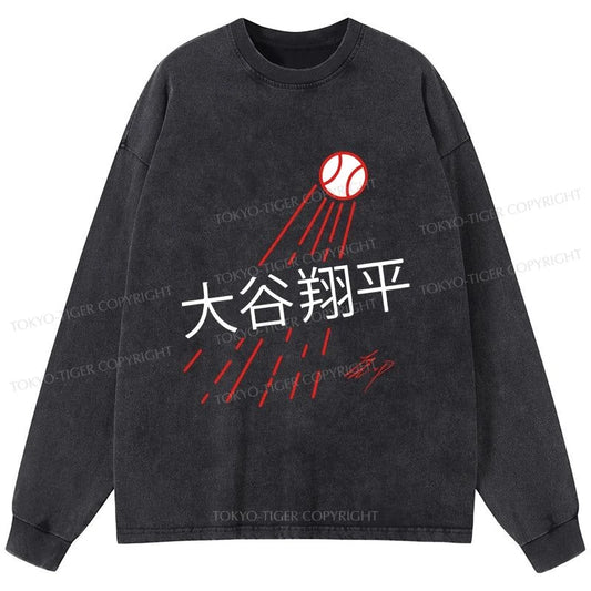 Tokyo-Tiger Shohei Ohtani Japanese Washed Long Sleeve T-Shirt