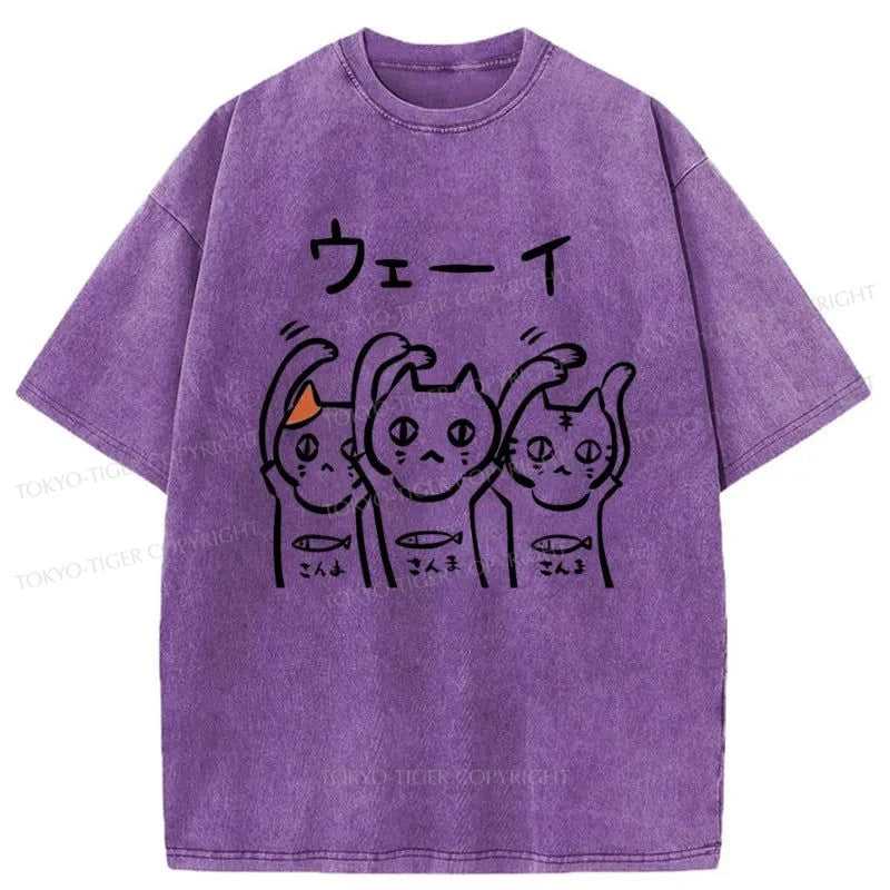 Tokyo-Tiger Rocking Kitty Japanese Washed T-Shirt