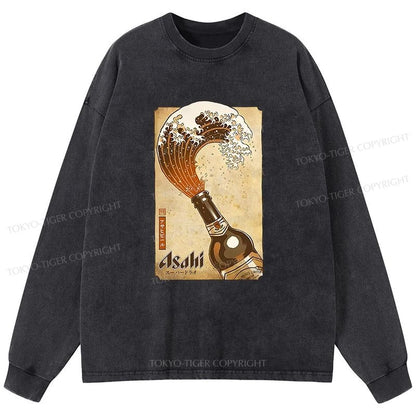 Tokyo-Tiger Asahi Logo Japanese Washed Long Sleeve T-Shirt