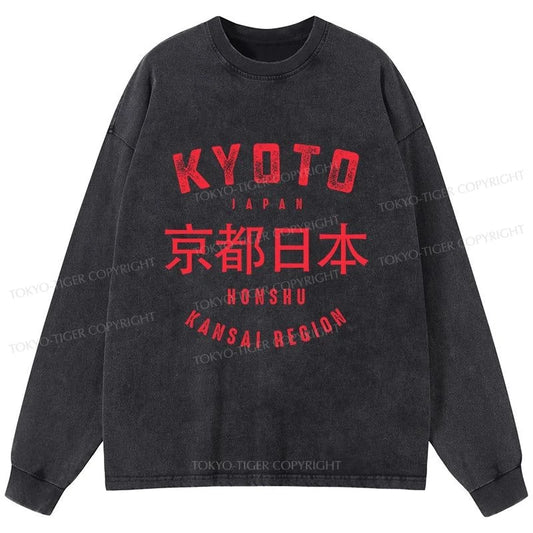 Tokyo-Tiger Kyoto City Japan Vintage Washed Long Sleeve T-Shirt