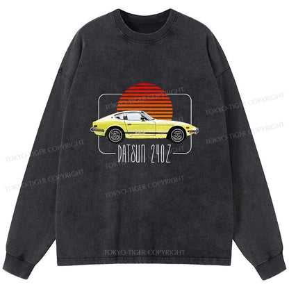 Tokyo-Tiger Datsun 240Z Retro Classic Car Washed Long Sleeve T-Shirt