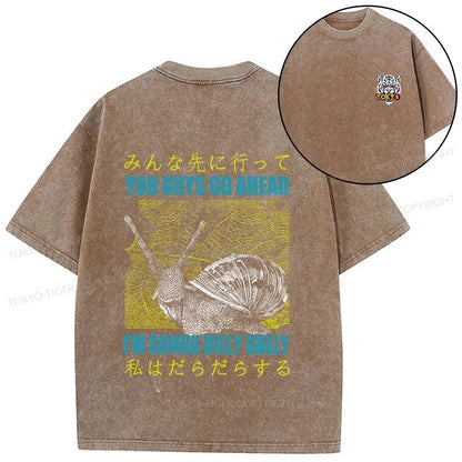 Tokyo-Tiger Slow Snail Japanese Front Back Washed T-Shirt