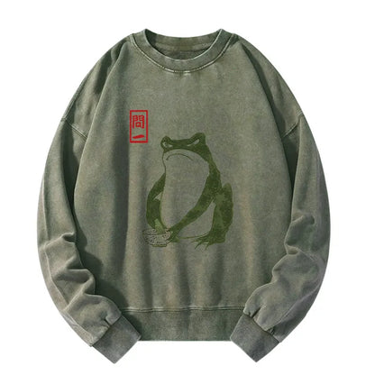Tokyo-Tiger Woodblock Print Frog Washed Sweatshirt