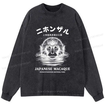 Tokyo-Tiger The Macaque Monkey In The Bath Japanese Washed Long Sleeve T-Shirt