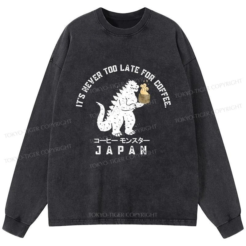 Tokyo-Tiger It Is Never Too Late For Coffee Washed Long Sleeve T-Shirt