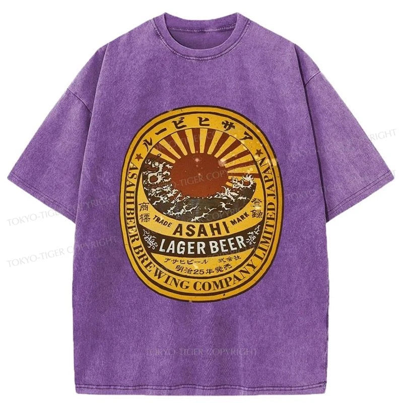 Tokyo-Tiger Asahi Lager Beer Label Washed T-Shirt