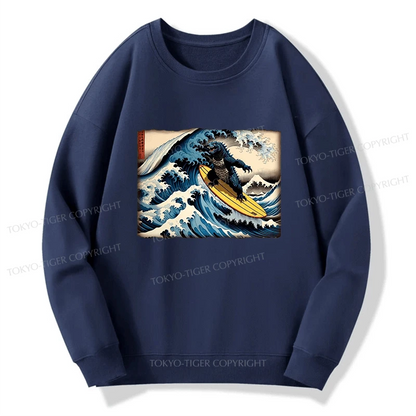 Tokyo-Tiger Dinosaur Surfing Japanese Sweatshirt