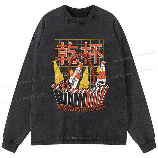 Tokyo-Tiger Have A Beer Together Washed Long Sleeve T-Shirt