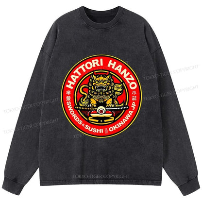 Tokyo-Tiger Hattori Hanzo - Swords & Sushi Essential Washed Long Sleeve T-Shirt