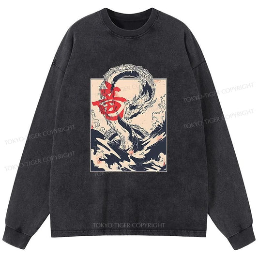 Tokyo-Tiger Sea Dragon Japanese Washed Long Sleeve T-Shirt