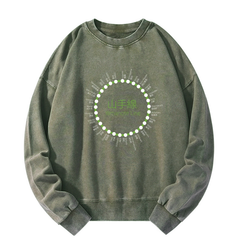 Tokyo-Tiger Yamanote Line Stations Circle Washed Sweatshirt