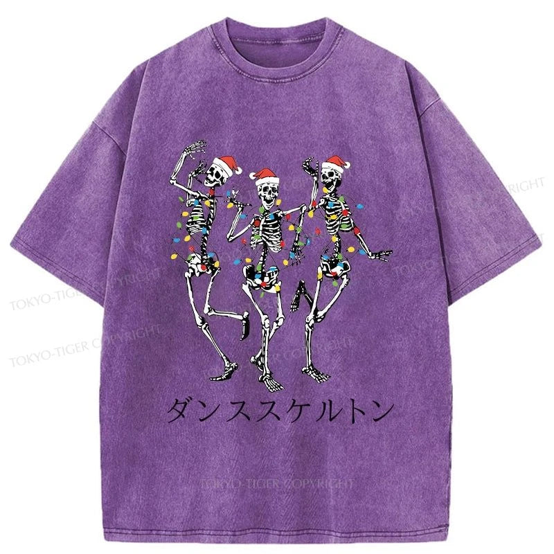 Tokyo-Tiger Skeleton Dancing Christmas Washed T-Shirt