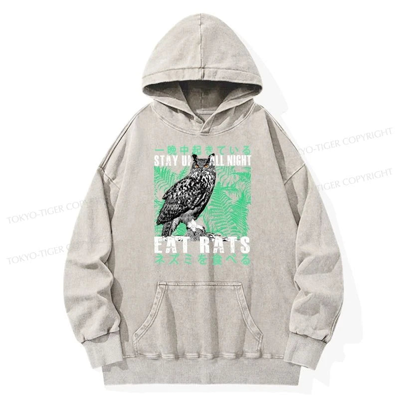 Tokyo-Tiger Owls Prey On Rats At Night Washed Hoodie