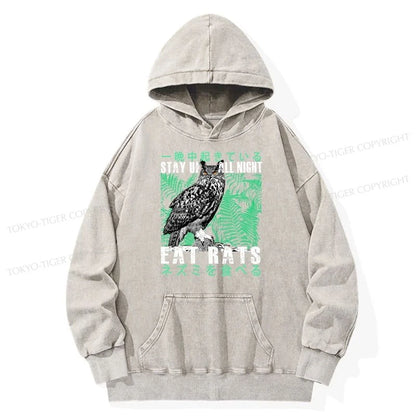 Tokyo-Tiger Owls Prey On Rats At Night Washed Hoodie