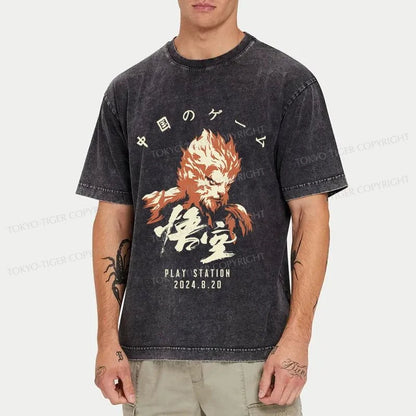 Tokyo-Tiger Wukong Game Washed T-Shirt