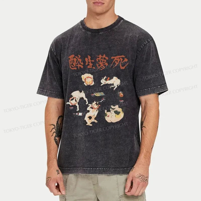 Tokyo-Tiger Drunken Cats Washed T-Shirt