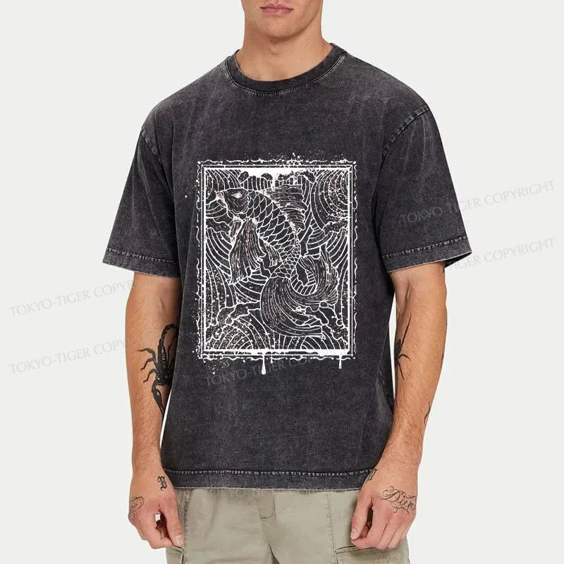 Tokyo-Tiger Japanese Art Koi Fish Washed T-Shirt