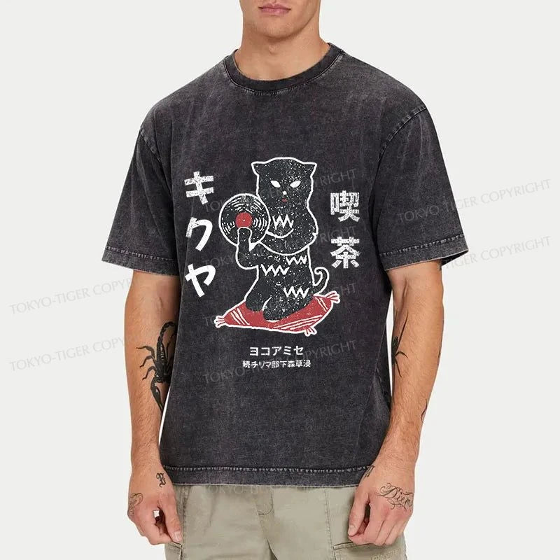 Tokyo-Tiger Vintage Black Cat Japanese Washed T-Shirt