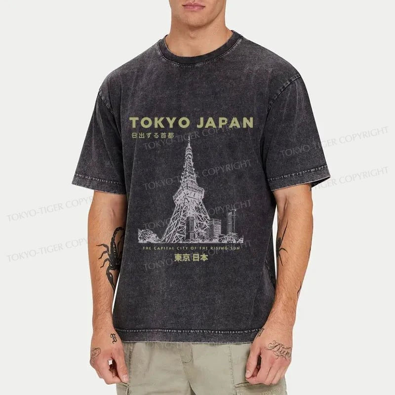 Tokyo-Tiger Tokyo Tower Japan Washed T-Shirt