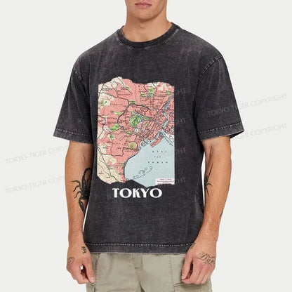 Tokyo-Tiger Tokyo City Vintage Map Washed T-Shirt