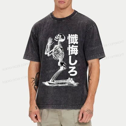 Tokyo-Tiger Confessing Skull Japanese Washed T-Shirt