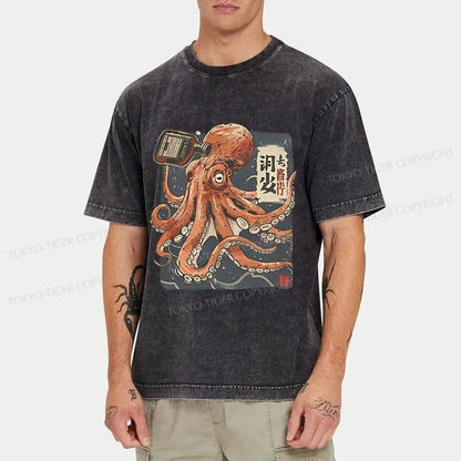 Tokyo-Tiger Octopus Drink Washed T-Shirt