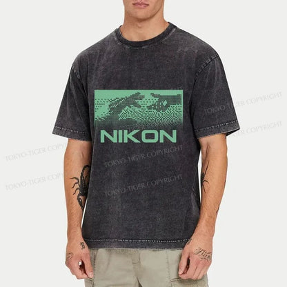 Tokyo-Tiger Nikon Pixel Art Washed T-Shirt