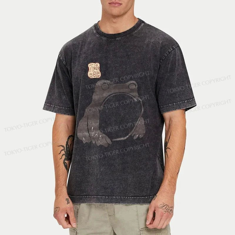 Tokyo-Tiger Matsumoto Hoji Woodblock Print Frog Washed T-Shirt