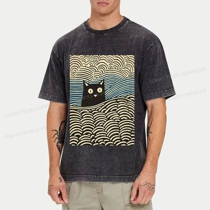 Tokyo-Tiger Kawaii Cat Japanese Washed T-Shirt