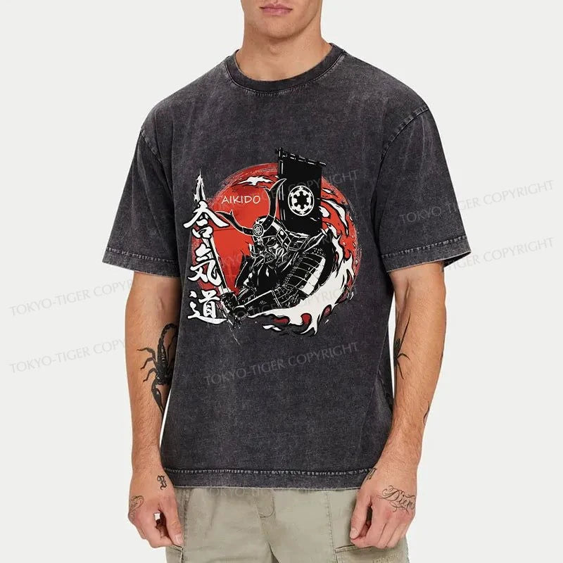 Tokyo-Tiger Samurai And Aikido Washed T-Shirt