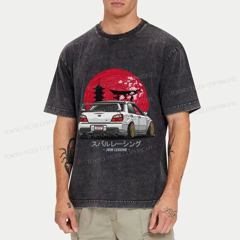 Tokyo-Tiger Subaru Racing Car Japanese Washed T-Shirt