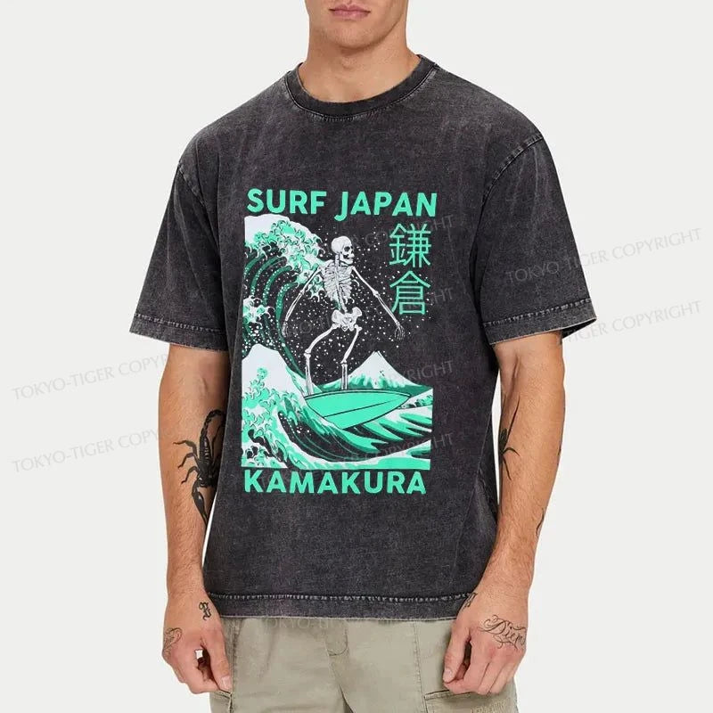 Tokyo-Tiger Surf Japanese Skeleton Washed T-Shirt