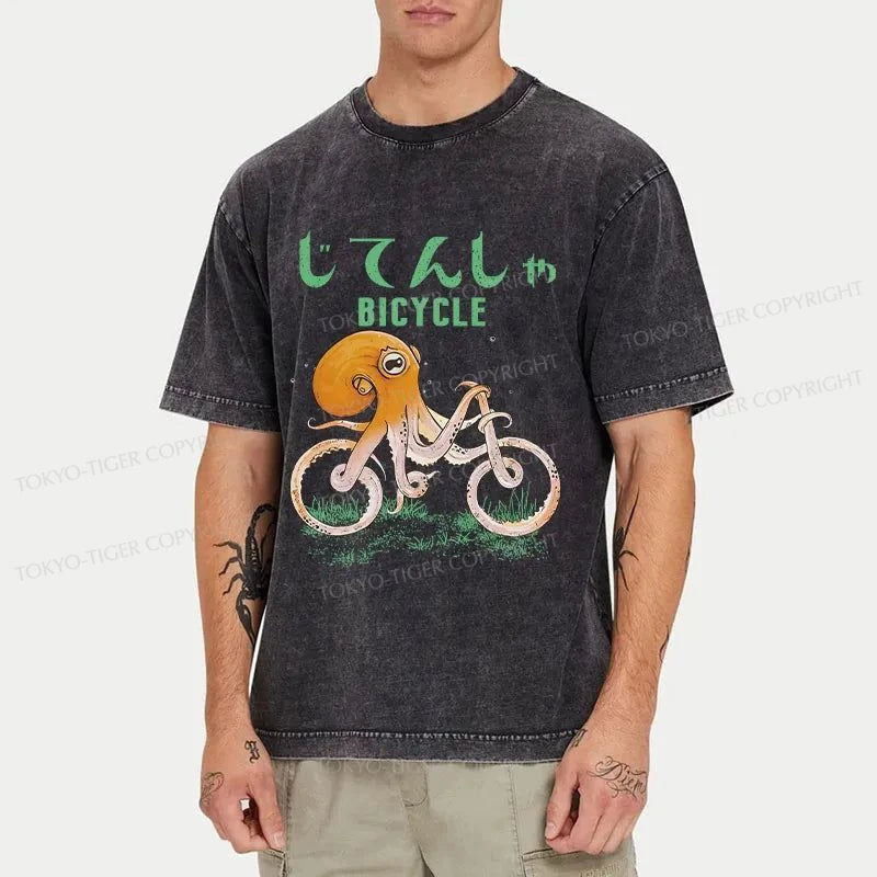 Tokyo-Tiger Octopus Bike Japanese Washed T-Shirt