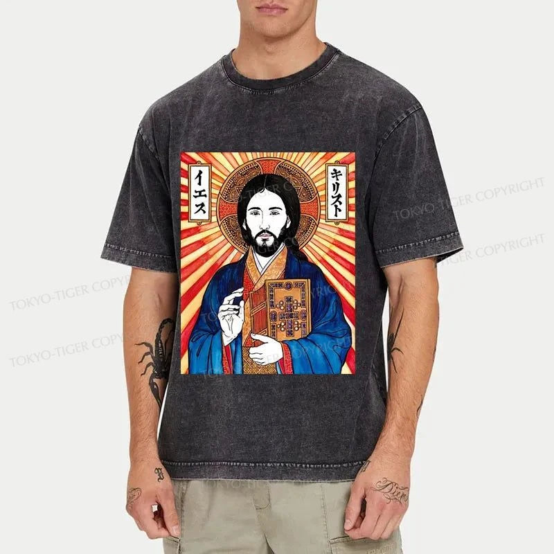 Tokyo-Tiger Japanese Jesus Image Washed T-Shirt