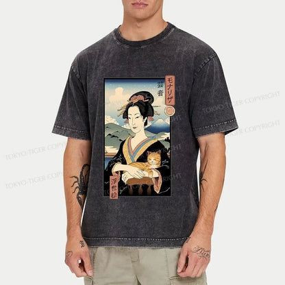 Tokyo-Tiger Lisa Ukiyo-e Posters Japanese Washed T-Shirt