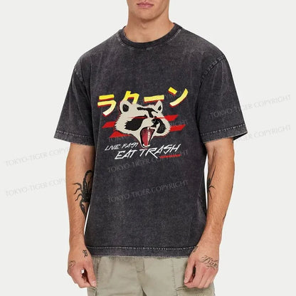 Tokyo-Tiger Live Fast Eat Trash Japanese Washed T-Shirt