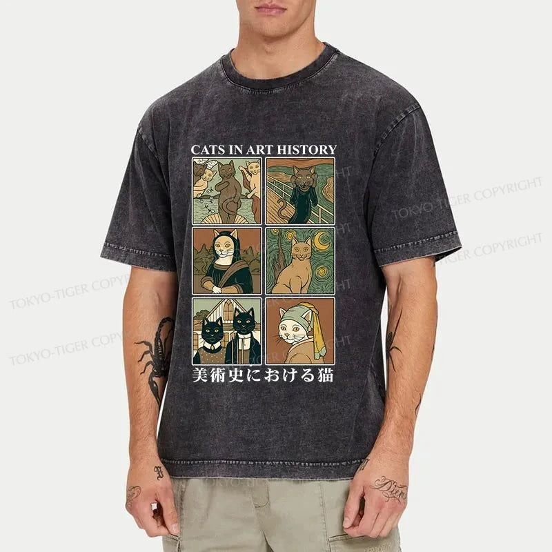 Tokyo-Tiger Cats In Art History Japanese Washed T-Shirt