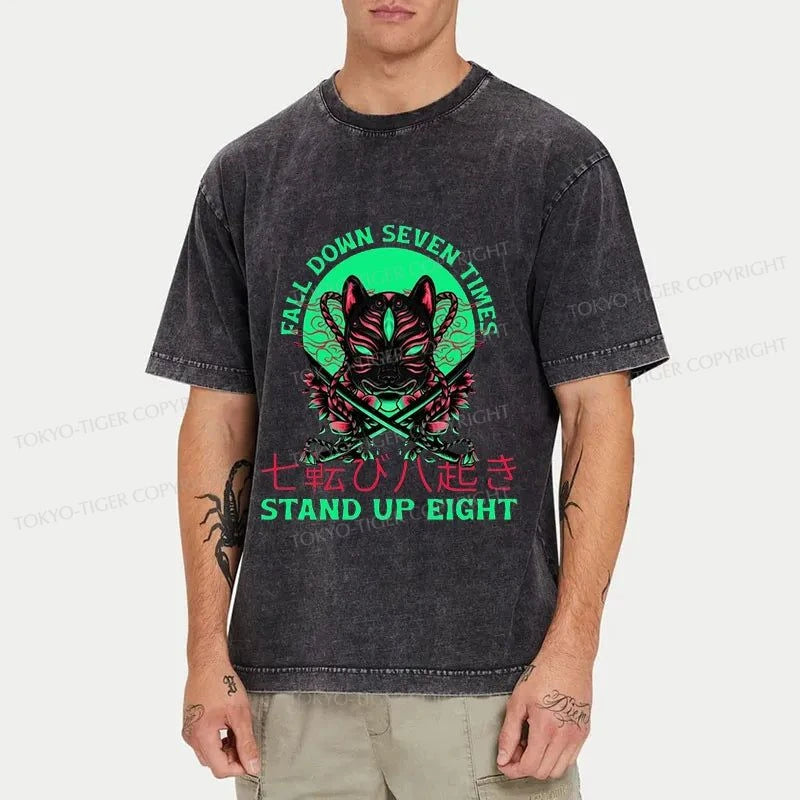 Tokyo-Tiger Fall Down Seven Times Stand Up Eight Washed T-Shirt