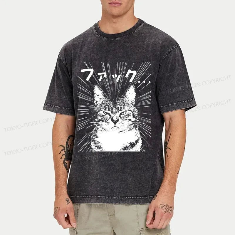 Tokyo-Tiger Angry Cat Washed T-Shirt