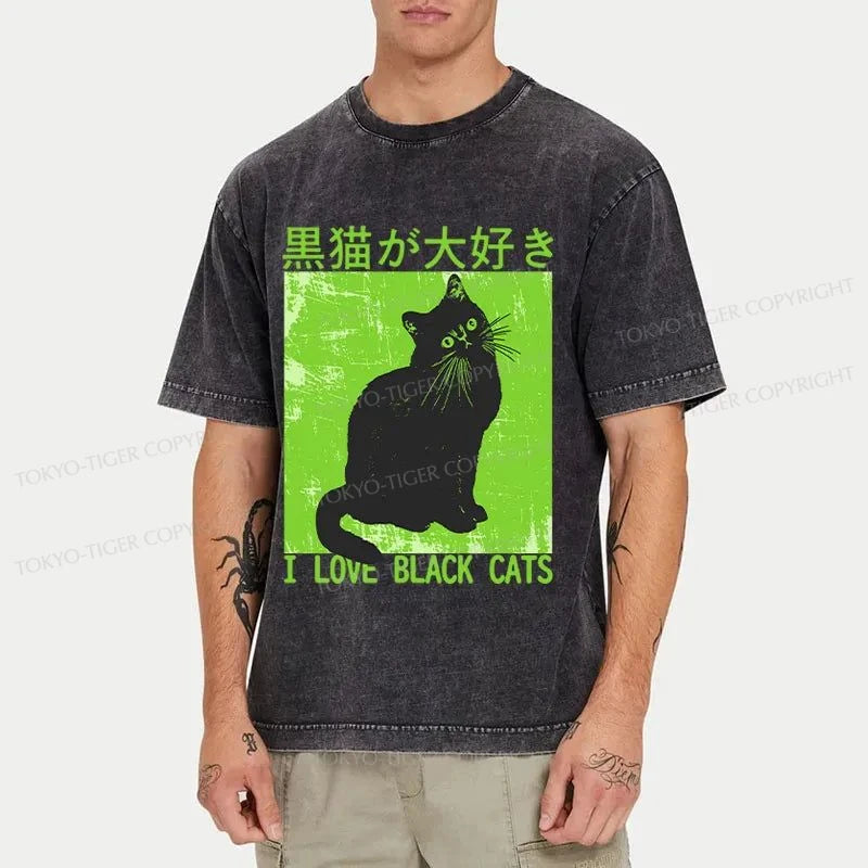 Tokyo-Tiger I Love Black Cats Washed T-Shirt