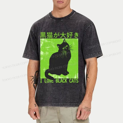 Tokyo-Tiger I Love Black Cats Washed T-Shirt