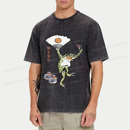 Tokyo-Tiger Dancing Frog Japanese Washed T-Shirt