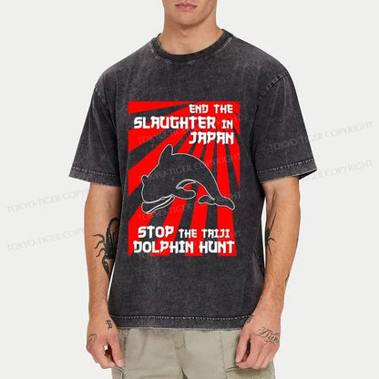 Tokyo-Tiger Protest The Taiji Dolphin Hunt Washed T-Shirt