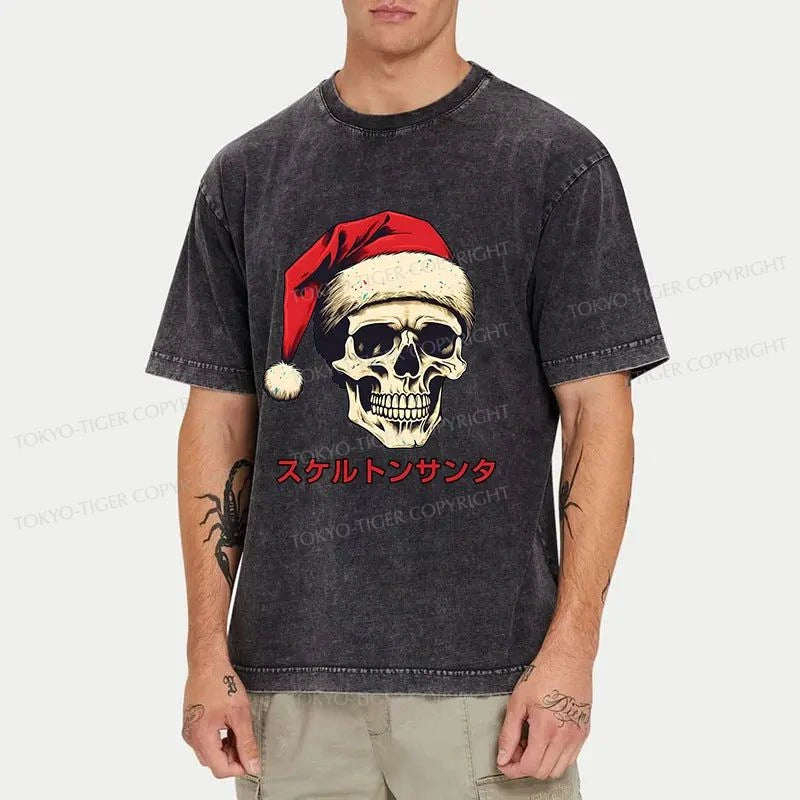 Tokyo-Tiger Skeleton Santa Claus Japanese Washed T-Shirt